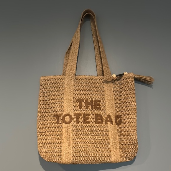 None Handbags - Tan Woven Tote Bag with Basket-Weave Texture